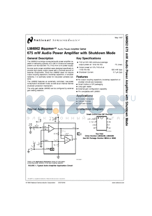 LM4862 datasheet - 675 mW Audio Power Amplifier with Shutdown Mode