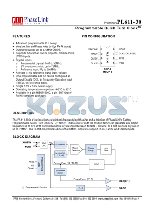 PL611-30XXXMC datasheet - Programmable Quick Turn Clock