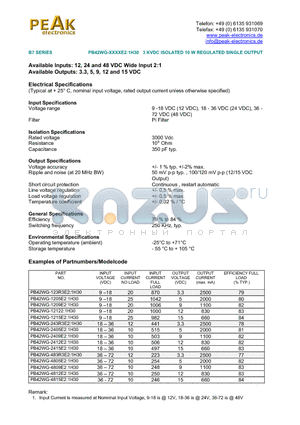 PB42WG-2405E21H30 datasheet - 3 KVDC ISOLATED 10 W REGULATED SINGLE OUTPUT