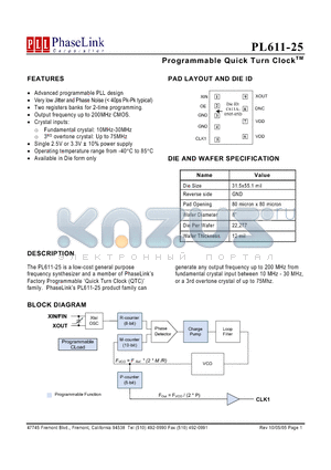 PL611-25XXXWC datasheet - Programmable Quick Turn Clock