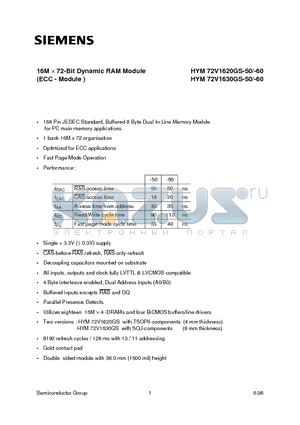 HYM72V1620GS-50- datasheet - 16M x 72-Bit Dynamic RAM Module