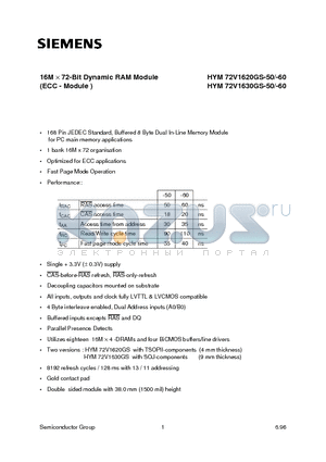 HYM72V1620GS-60 datasheet - 16M x 72-Bit Dynamic RAM Module