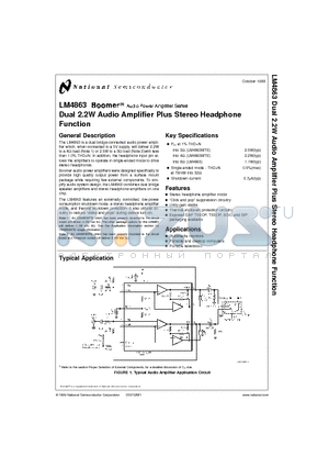 LM4863N datasheet - Dual 2.2W Audio Amplifier Plus Stereo Headphone Function