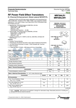 MRF284LR1 datasheet - RF Power Field Effect Transistors