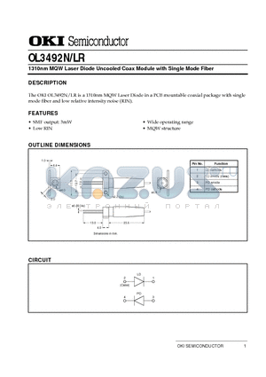 OL3492LR datasheet - 1310nm MQW Laser Diode Uncooled Coax Module with Single Mode Fiber