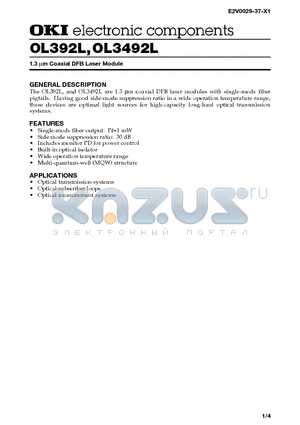 OL392L datasheet - 1.3 lm Coaxial DFB Laser Module