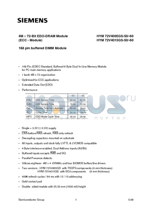 HYM72V4005GS-50 datasheet - 4M x 72-Bit EDO-DRAM Module