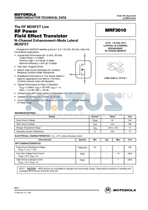 MRF3010 datasheet - LATERAL N-CHANNEL BROADBAND RF POWER MOSFET
