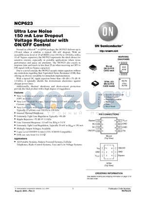 NCP623DM-5.0R2 datasheet - Ultra Low Noise 150 mA Low Dropout Voltage Regulator with ON/OFF Control