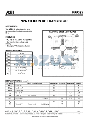 MRF313 datasheet - NPN SILICON RF TRANSISTOR