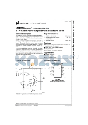 LM4870M datasheet - 1.1W Audio Power Amplifier with Shutdown Mode