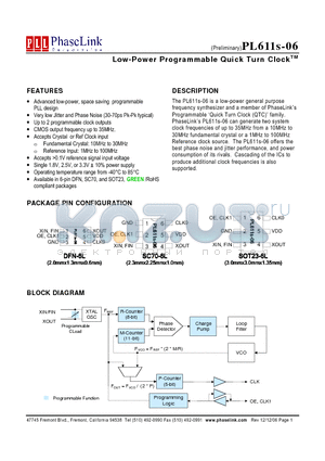 PL611S-06-XXXUCR datasheet - Low-Power Programmable Quick Turn ClockTM
