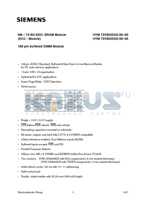 HYM72V8025GS-50 datasheet - 8M x 72-Bit EDO- DRAM Module
