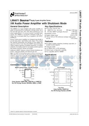 LM4871_03 datasheet - 3W Audio Power Amplifier with Shutdown Mode