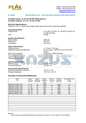 PB47WG-1212E21H30 datasheet - PB47WG-XXXXE2:1H30 3 KVDC ISOLATED 15 W REGULATED SINGLE OUTPUT