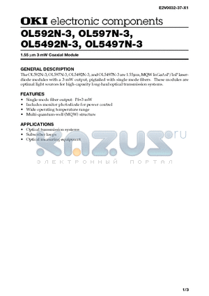 OL5492N-3 datasheet - 1.55 lm 3 mW Coaxial Module