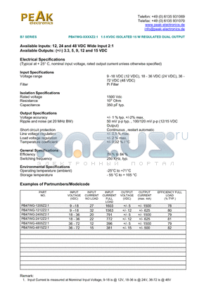 PB47WG-4815Z21 datasheet - PB47WG-XXXXZ2:1 1.5 KVDC ISOLATED 15 W REGULATED DUAL OUTPUT