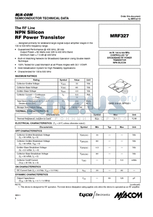 MRF327 datasheet - The RF Line NPN Silicon RF Power Transistor