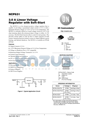 NCP631 datasheet - 3.0 A Linear Voltage Regulator with Soft−Start