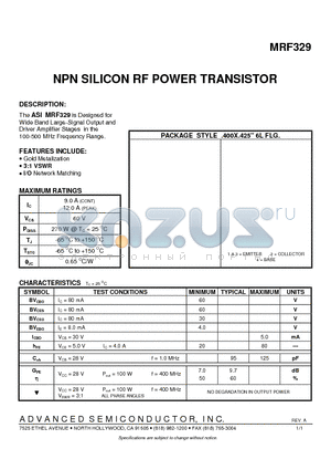 MRF329 datasheet - NPN SILICON RF POWER TRANSISTOR