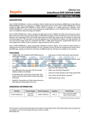 HYMD116645BL8J-J datasheet - Unbuffered DDR SDRAM DIMM