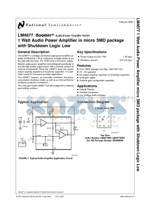 LM4877IBP datasheet - 1 Watt Audio Power Amplifier in micro SMD package with Shutdown Logic Low