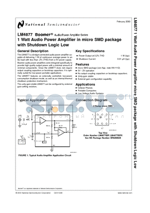 LM4877IBPX datasheet - 1 Watt Audio Power Amplifier in micro SMD package with Shutdown Logic Low