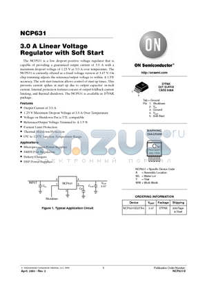 NCP631GD2TR4 datasheet - 3.0 A Linear Voltage Regulator with Soft Start