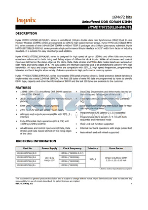 HYMD116725B8-L datasheet - Unbuffered DDR SDRAM DIMM