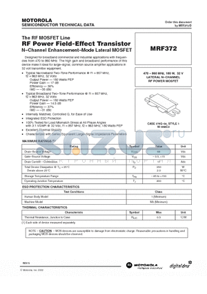 MRF372 datasheet - THE RF MOSFET LINE RF POWER FIELD EFFECT TRANSISTOR