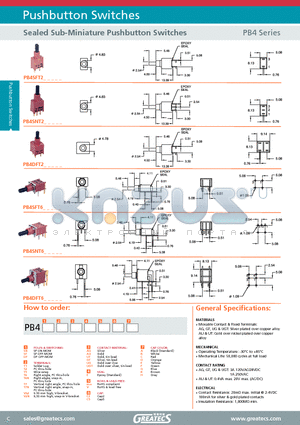 PB4SFT2AGEVC2K datasheet - Sealed Sub-Miniature Pushbutton Switches