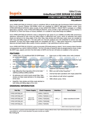 HYMD116M725BL8-K datasheet - Unbuffered DDR SDRAM SO-DIMM