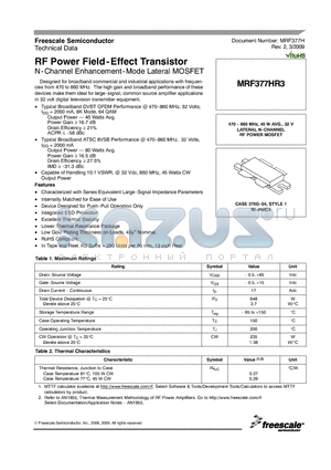 MRF377HR3_09 datasheet - RF Power Field-Effect Transistor N-Channel Enhancement-Mode Lateral MOSFET