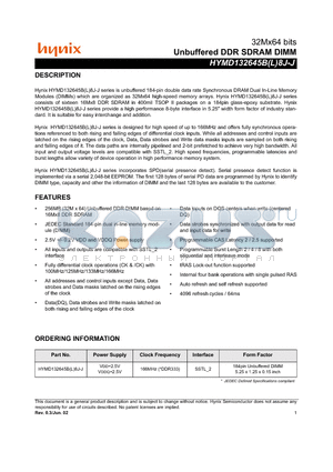 HYMD132645B8J-J datasheet - Unbuffered DDR SDRAM DIMM