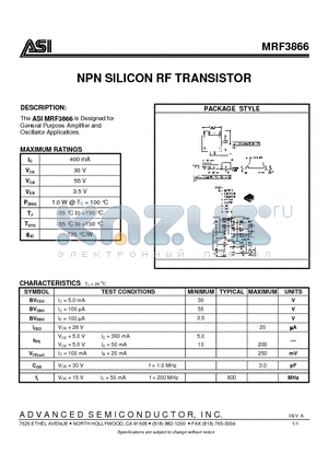 MRF3866 datasheet - NPN SILICON RF TRANSISTOR