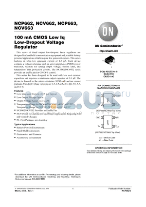 NCP663SQ30T1G datasheet - 100 mA CMOS Low Iq Low-Dropout Voltage Regulator