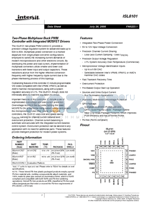 ISL8101CRZ datasheet - Two-Phase Multiphase Buck PWM Controller with Integrated MOSFET Drivers