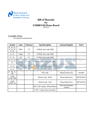 LM4883-SQ_BOM-001A datasheet - Demo Board