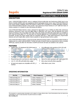 HYMD132G725B4-K datasheet - Registered DDR SDRAM DIMM