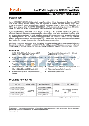 HYMD132G725B4M-K datasheet - Low Profile Registered DDR SDRAM DIMM