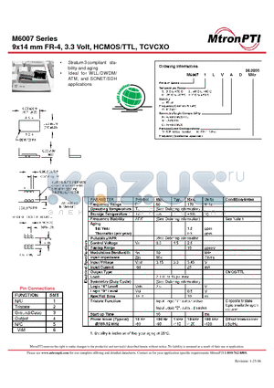 M60078LVBD datasheet - 9x14 mm FR-4, 3.3 Volt, HCMOS/TTL, TCVCXO