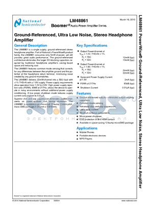 LM48861TM datasheet - Ground-Referenced, Ultra Low Noise, Stereo Headphone Amplifier