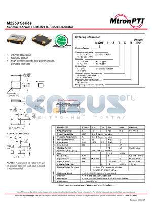 M225016TAN datasheet - 5x7 mm, 2.5 Volt, HCMOS/TTL, Clock Oscillator