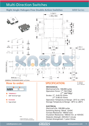 MB9S datasheet - Right Angle Halogen-Free Double Action Switches