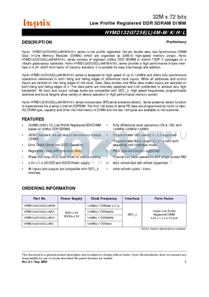 HYMD132G725E4M-H datasheet - Low Profile Registered DDR SDRAM DIMM