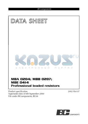 MBB0207 datasheet - Professional leaded resistors