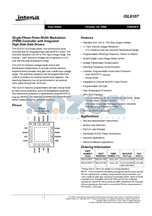 ISL8107IRZ datasheet - Single-Phase Pulse-Width Modulation PWM Controller with Integrated High-Side Gate Drivers