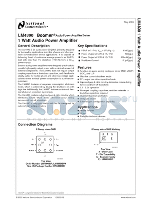 LM4890LD datasheet - 1 Watt Audio Power Amplifier