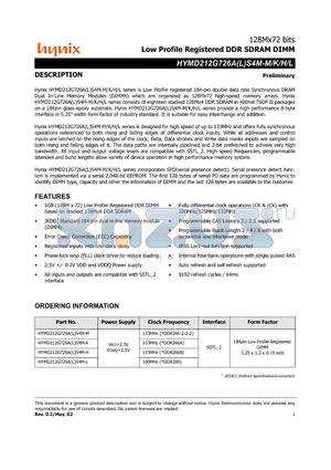 HYMD212G726ALS4M-M datasheet - Low Profile Registered DDR SDRAM DIMM