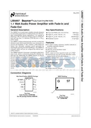 LM4897 datasheet - 1.1 Watt Audio Power Amplifier with Fade-In and Fade-Out